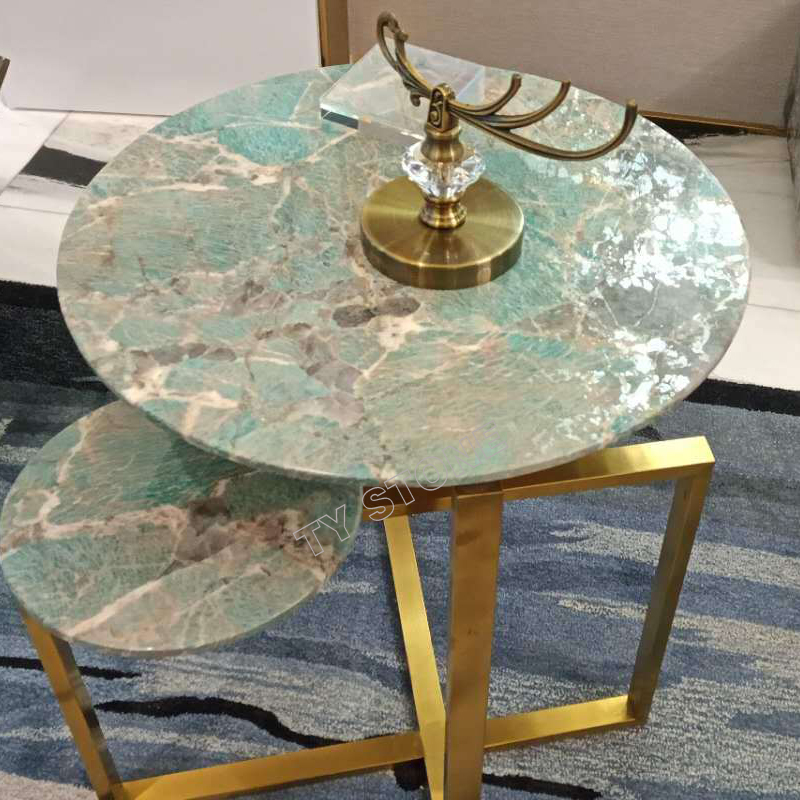 Round Marble Top End Table with Copper Plating Table Legs